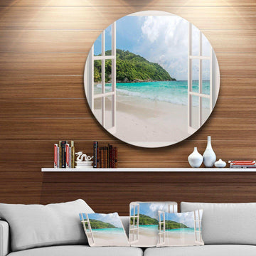 Open Window to Calm Seashore - Sea & Shore Round Metal Wall Art